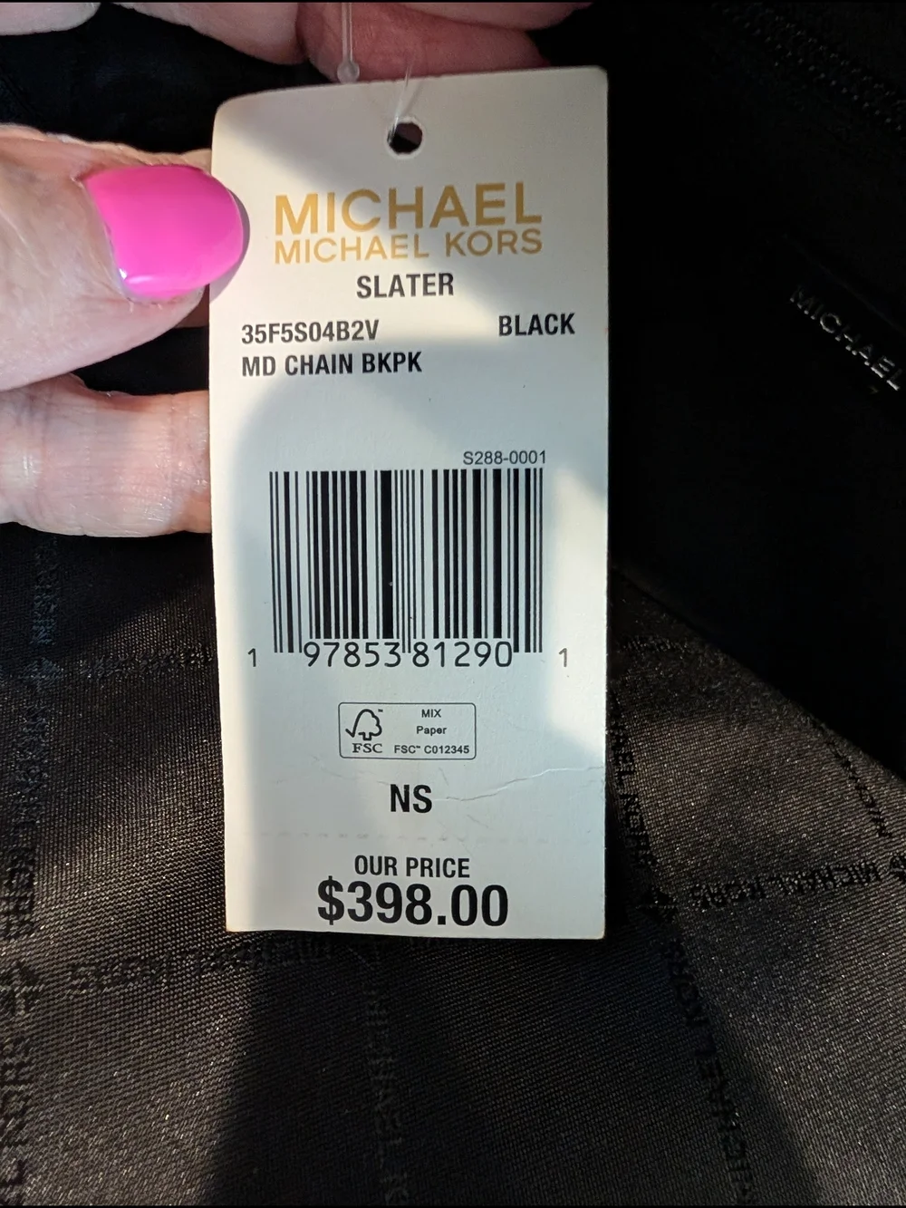 Michael Kors Black Slater Medium Leather Backpack with Chain Accent - Picture 4 of 4